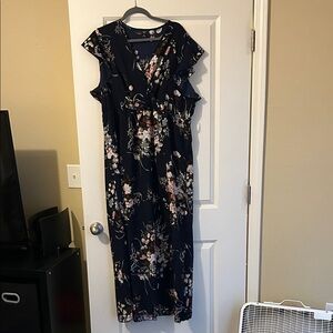 SHEIN Navy Floral Midi Dress